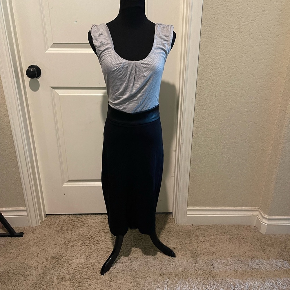 Grey and black leather belted strap dress